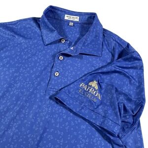 Peter Millar Summer Comfort Mens Golf Polo Patrón All Over Print Blue Large